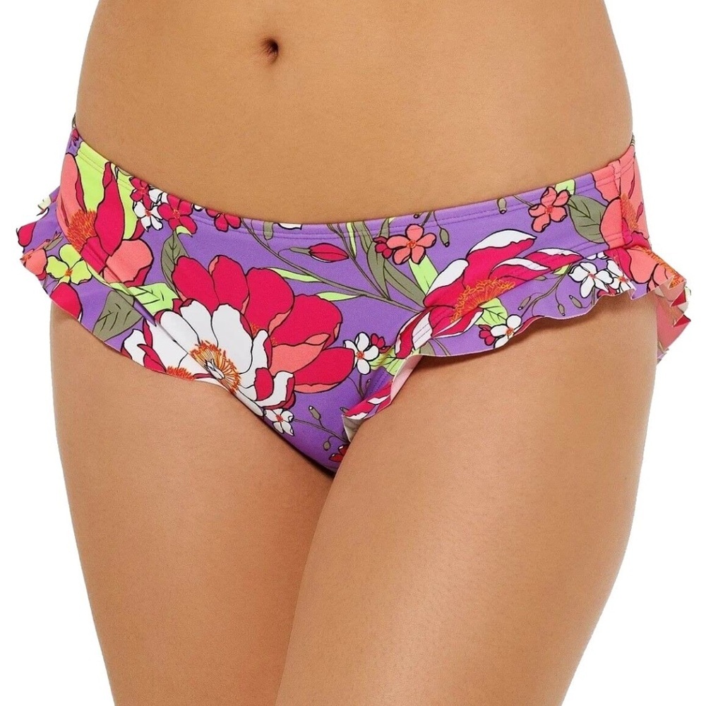 Hula Honey Floral Ruffled Swim Bikini Bottom Separates‎ Purple Juniors XL NWT